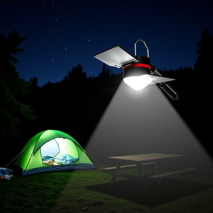 Lanterne télescopique BougeRV en action lors d'une nuit de camping