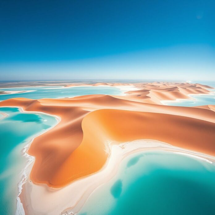 Contraste entre dunes orange et eaux turquoise en Australie