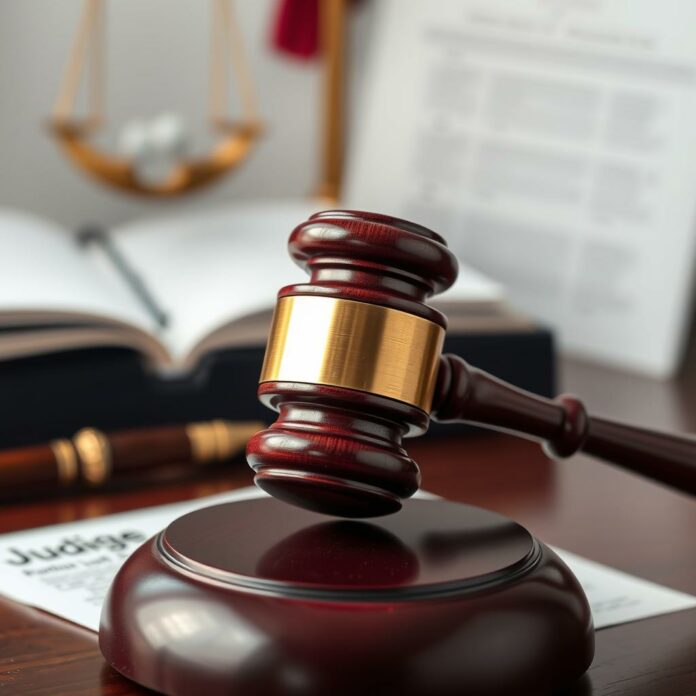 Federal judge's gavel on desk symbolizing legal decision