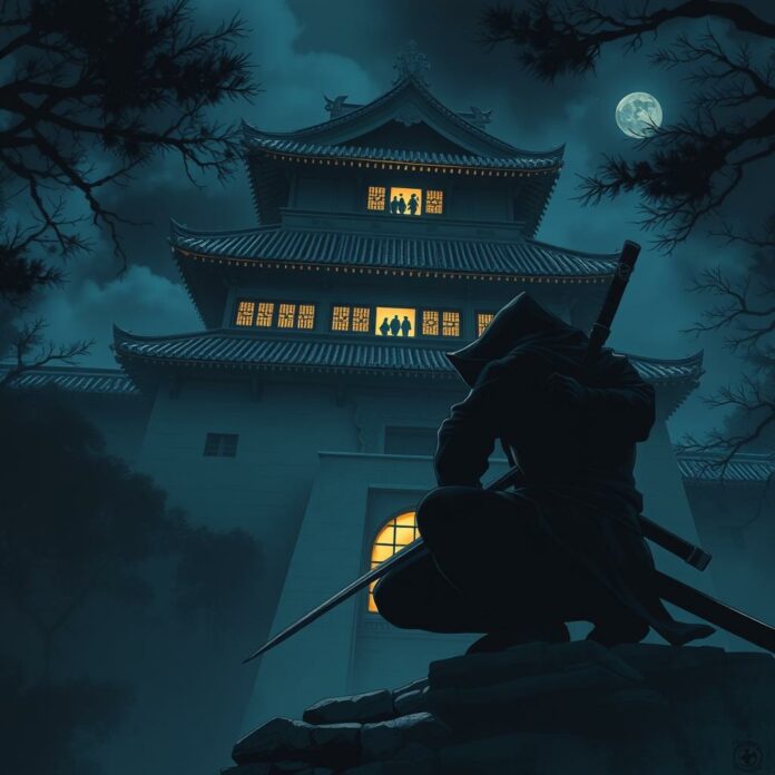 Naoe, la shinobi d'Assassin’s Creed Shadows, en mission furtive dans un château japonais