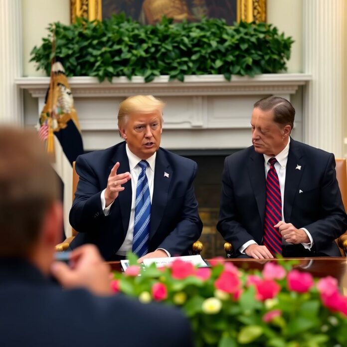 Donald Trump discussing trade tariffs