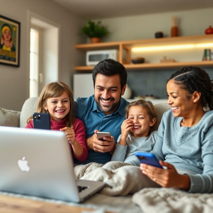 Famille utilisant les services internet Xfinity de Comcast à la maison