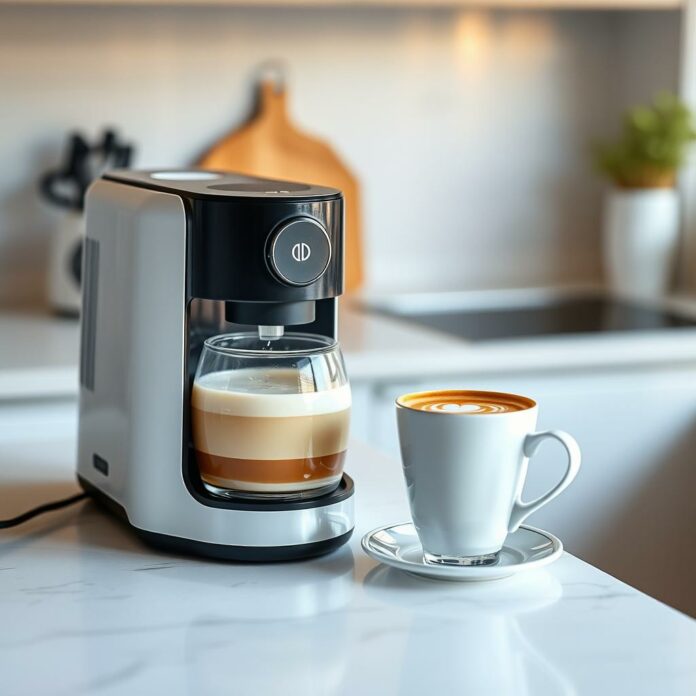 Mousseur à lait et café avec latte art