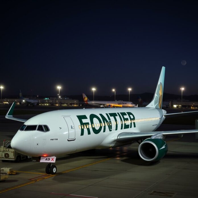 Avion de Frontier Airlines à l'aéroport face aux défis économiques