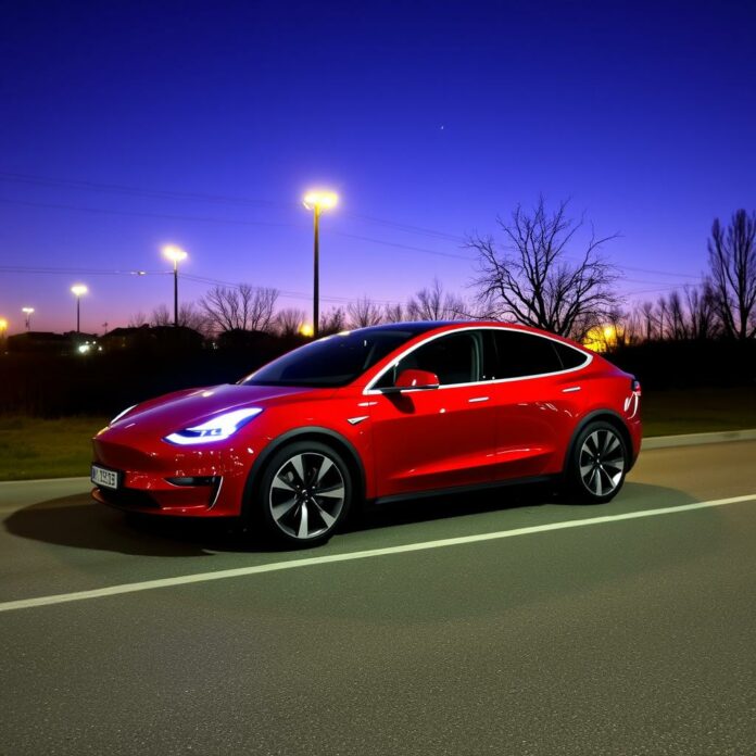 Tesla Model Y avec phares adaptatifs