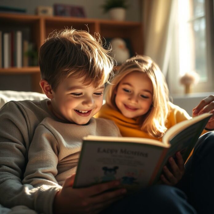 Enfant et parent lisant un livre ensemble