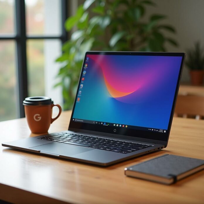 Chromebook moderne sur table en bois